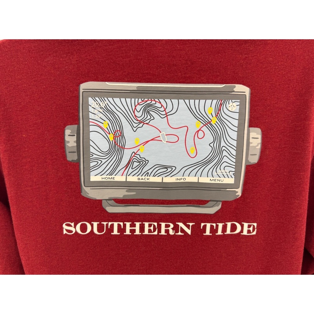 Southern Tide T-Shirt Mens Medium M Red Fish‎ Finder GPS Long Sleeve Tee Cotton - Picture 6 of 8